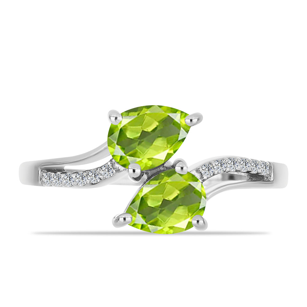 Inel din Argint 925 ( 2.65 grame ) cu Peridot Changbai și Topaz Alb 1.56 Carate 2 