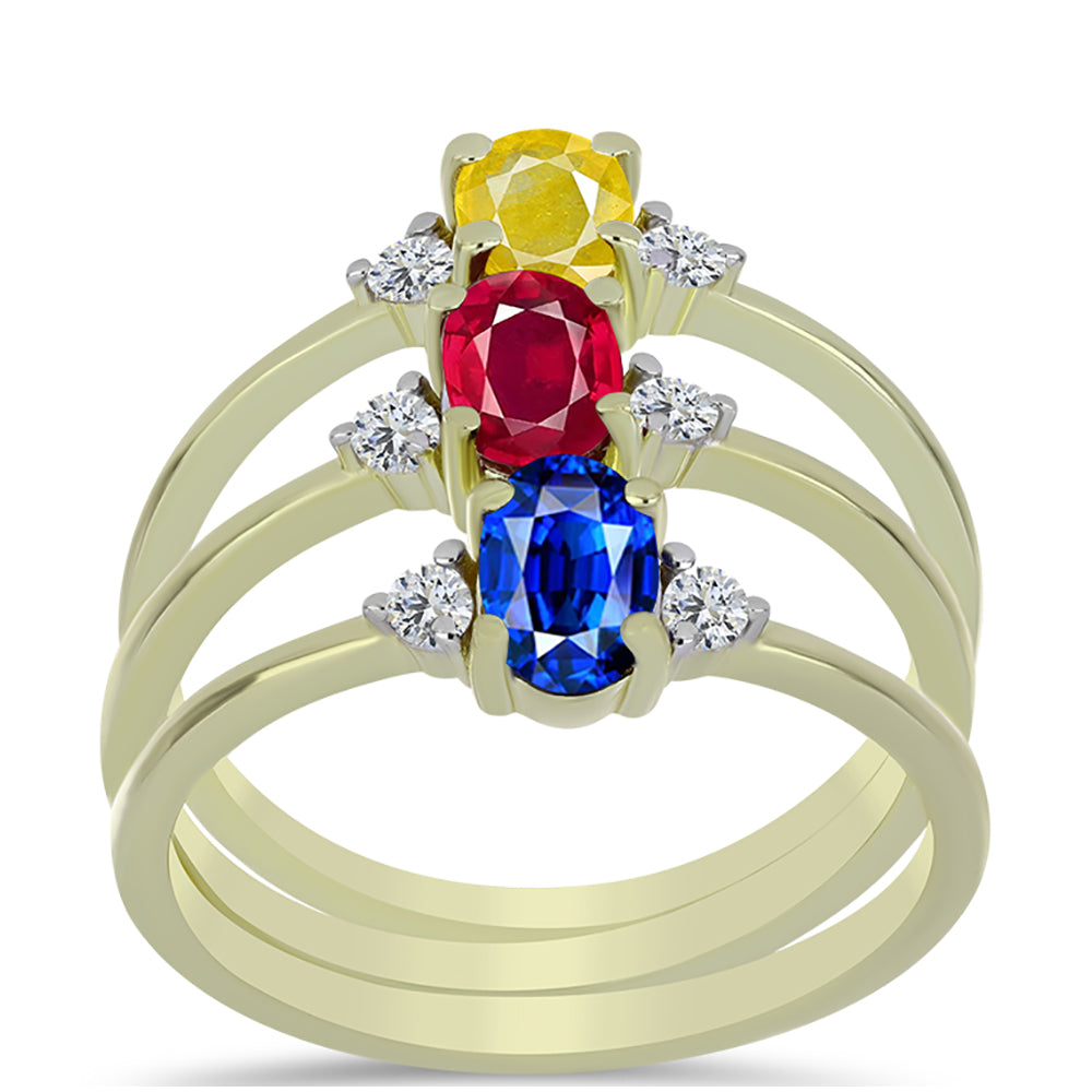 Set din Argint 925 Placat cu Aur ( 4.05 grame ) cu Rubin Malagasy și Safir Albastru Australian 2.15 Carate ( Inel )