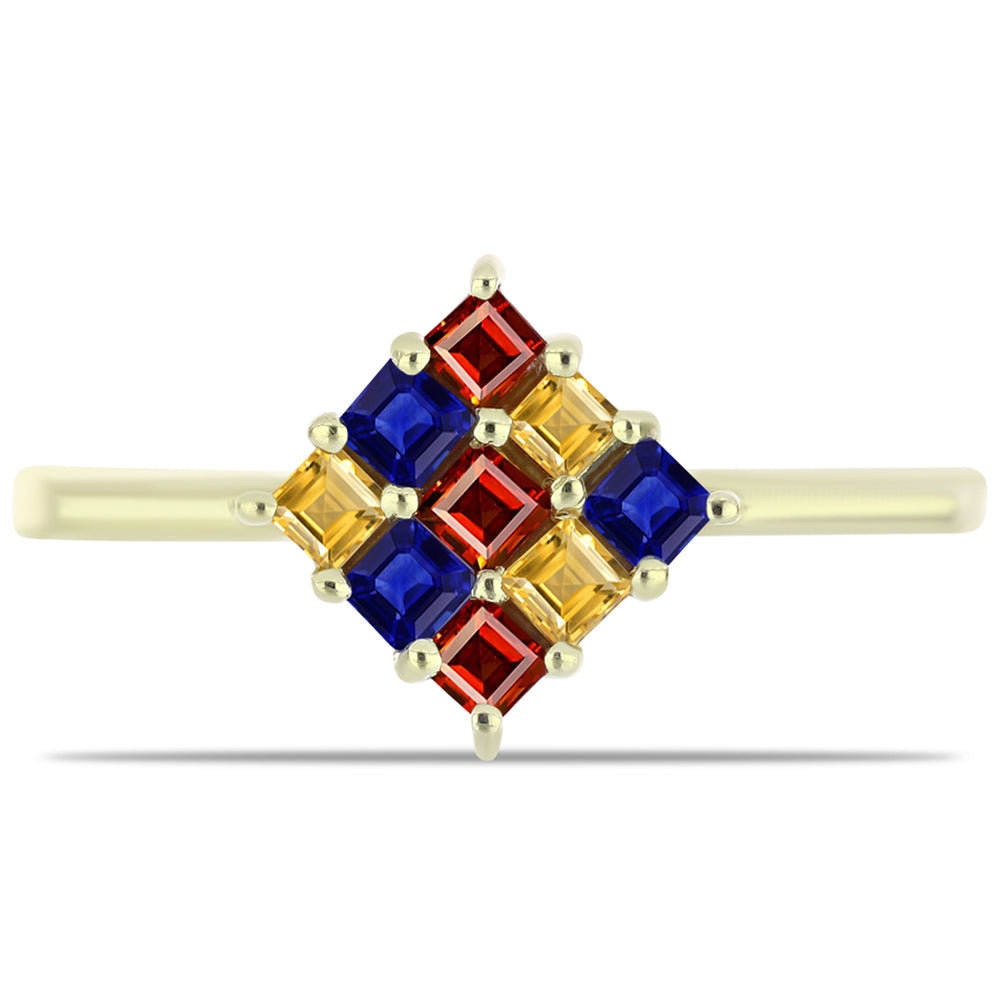 Inel din Argint 925 Placat cu Aur ( 2 grame ) cu Safir Rosebery Curcubeu 0.48 Carate 1 