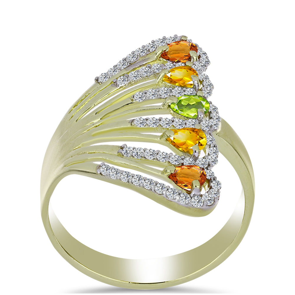 Inel din Argint 925 Placat cu Aur ( 4.63 grame ) cu Safir Rosebery Curcubeu și Topaz Alb 1.55 Carate 3 