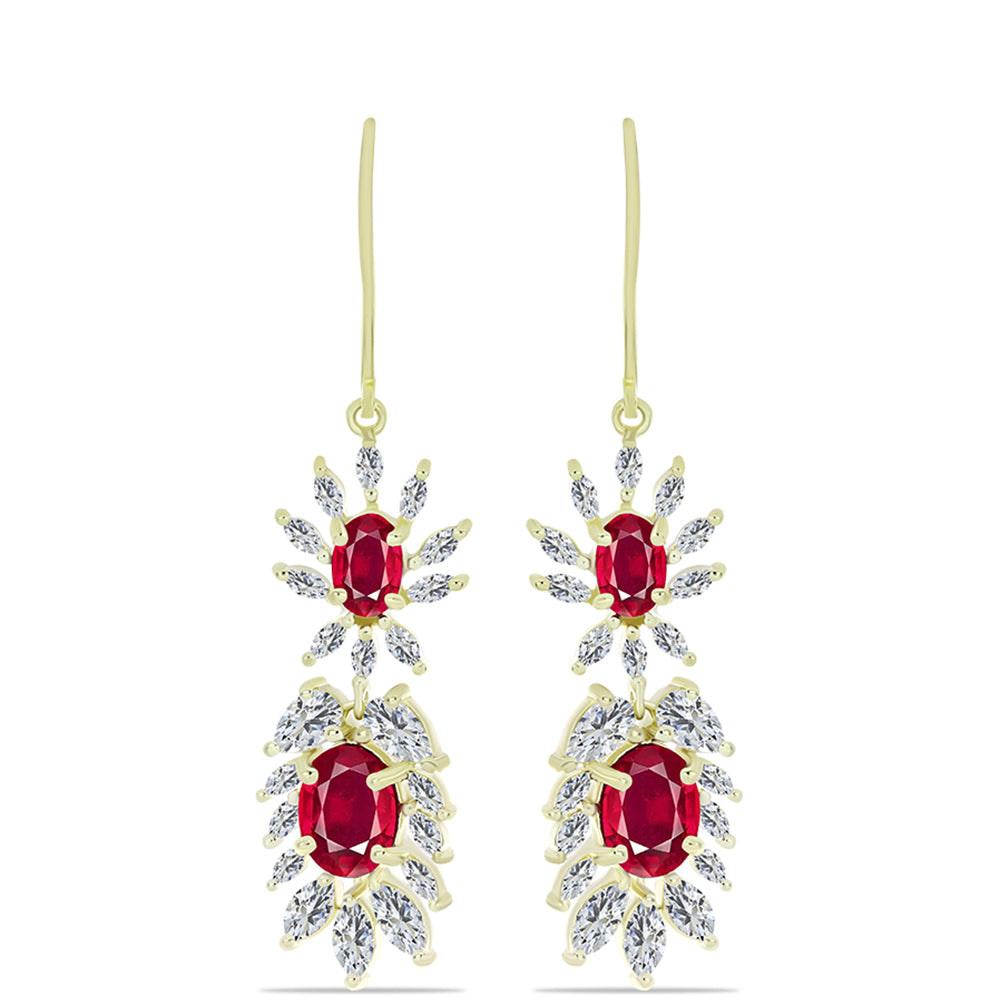 Cercei din Argint 925 Placat cu Aur ( 4.78 grame ) cu Rubin Malagasy și Zircon Alb 8.52 Carate