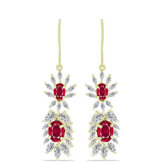 Cercei din Argint 925 Placat cu Aur ( 4.78 grame ) cu Rubin Malagasy și Zircon Alb 8.52 Carate