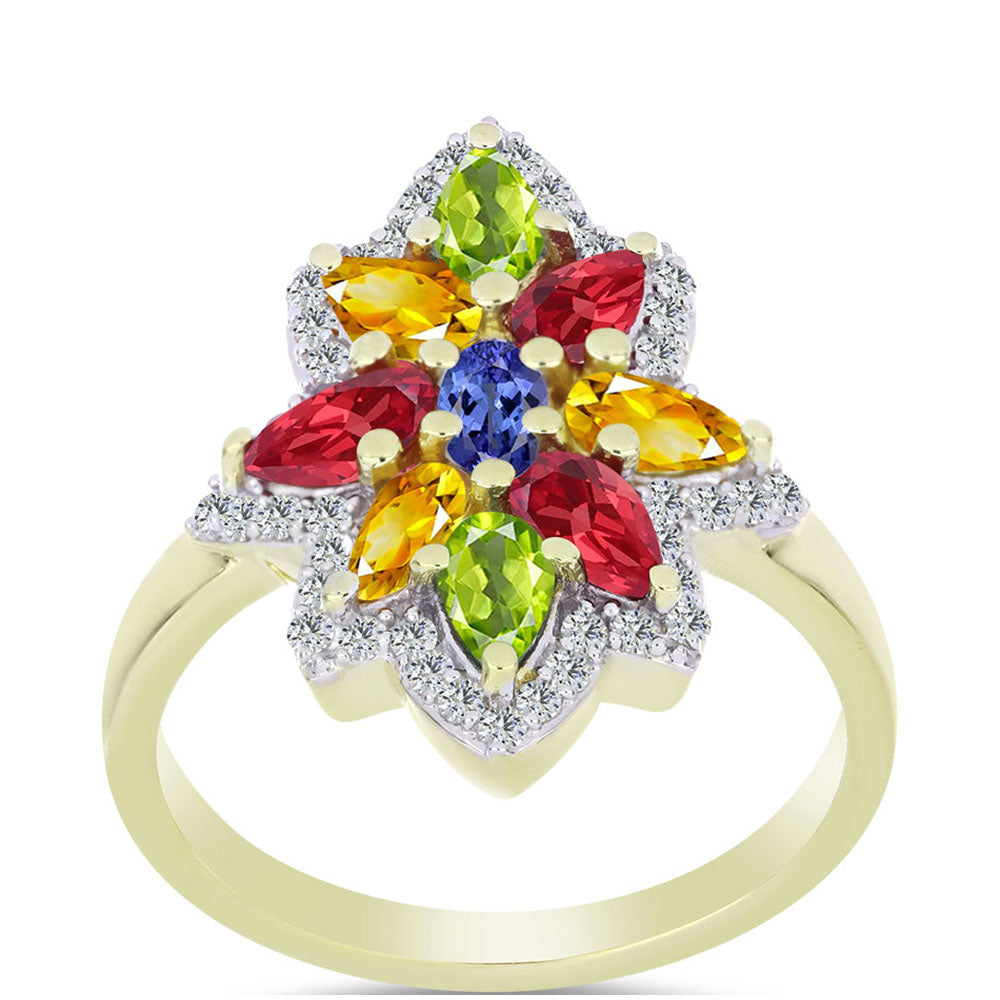 Inel din Argint 925 Placat cu Aur ( 3.77 grame ) cu Safir Rosebery Curcubeu și Topaz Alb 2.92 Carate 3 