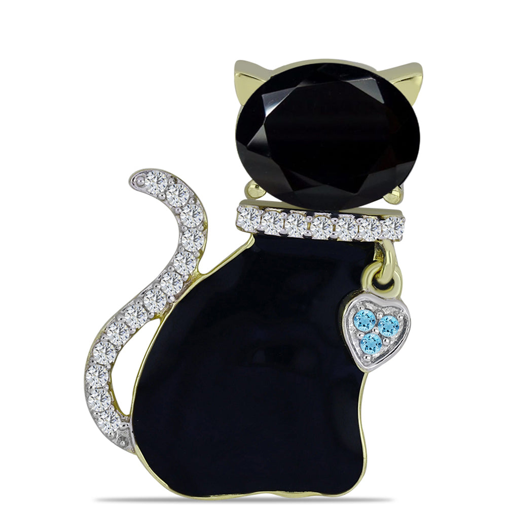 Pandantiv din Argint 925 Placat cu Aur ( 3.27 grame ) cu Onix Negru Suwar 2.63 Carate 1 