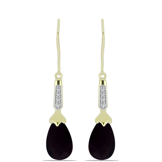 Cercei din Argint 925 Placat cu Aur ( 2.45 grame ) cu Onix Negru Suwar și Topaz Alb 6.01 Carate