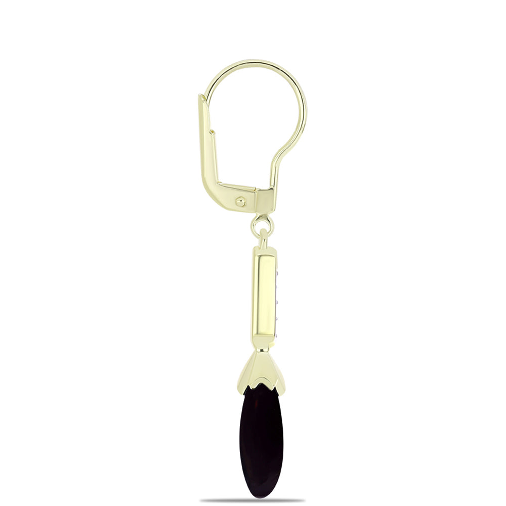 Cercei din Argint 925 Placat cu Aur ( 2.45 grame ) cu Onix Negru Suwar și Topaz Alb 6.01 Carate 2 