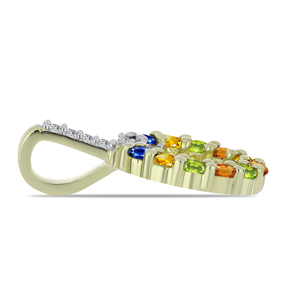 Pandantiv din Argint 925 Placat cu Aur ( 1.23 grame ) cu Safir Rosebery Curcubeu și Topaz Alb 0.63 Carate