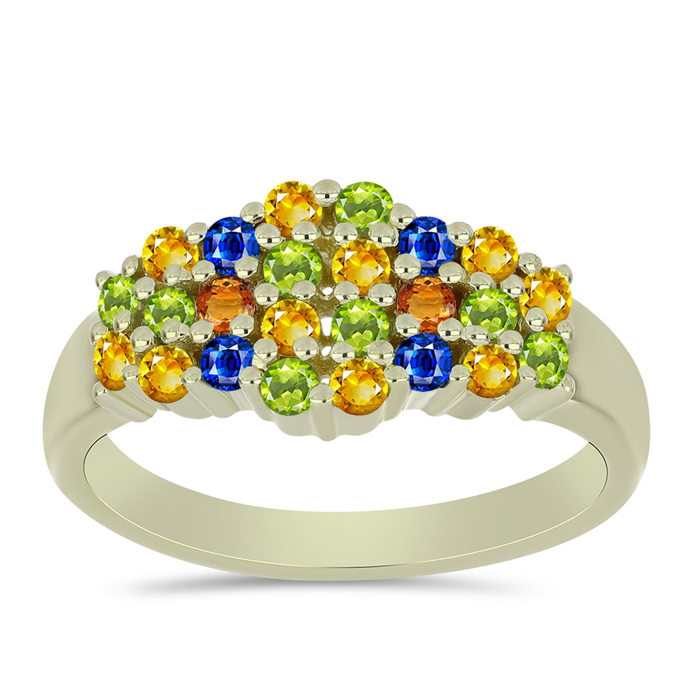 Inel din Argint 925 Placat cu Aur ( 3.54 grame ) cu Safir Rosebery Curcubeu 1.2 Carate 3 