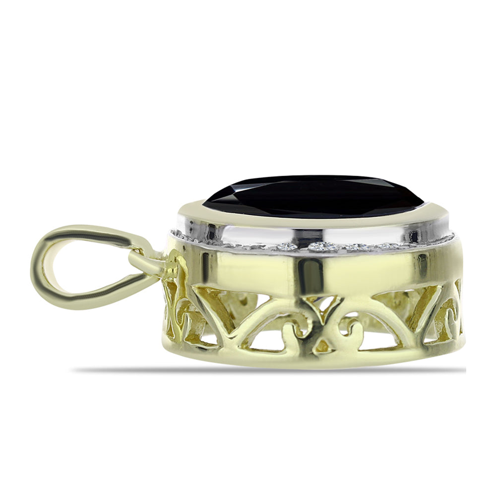 Pandantiv din Argint 925 Placat cu Aur ( 2.43 grame ) cu Onix Negru Suwar și Topaz Alb 3.77 Carate