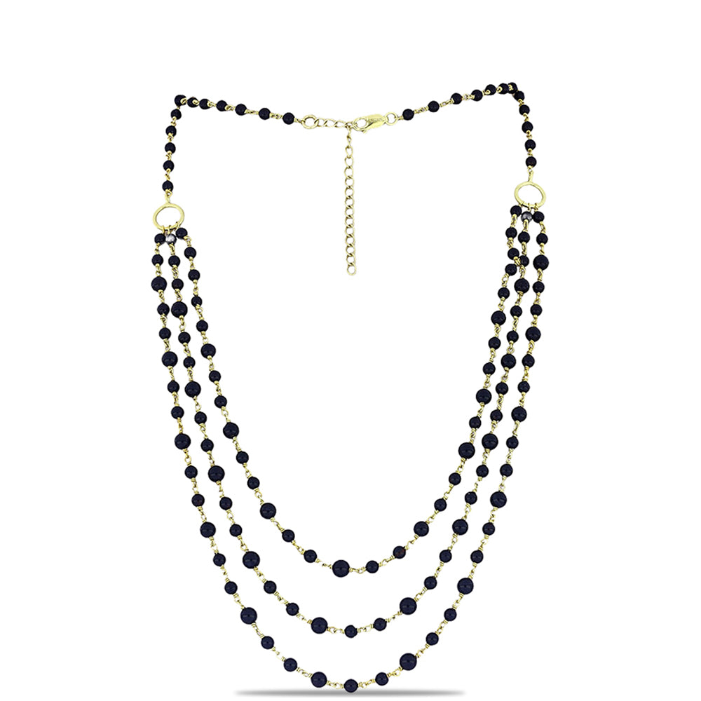 Colier din Argint 925 Placat cu Aur ( 6.37 grame ) cu Onix Negru Suwar 37.2 Carate 1 
