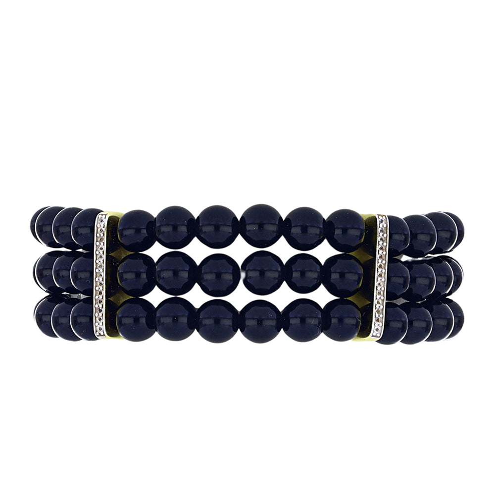 Brățară din Argint 925 Placat cu Aur ( 3.37 grame ) cu Onix Negru Suwar și Topaz Alb 148.89 Carate 2 