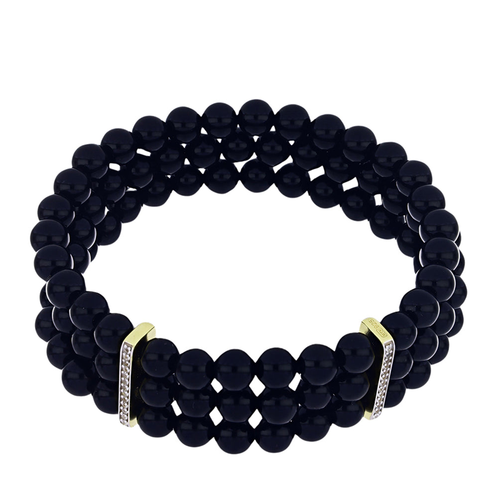 Brățară din Argint 925 Placat cu Aur ( 3.37 grame ) cu Onix Negru Suwar și Topaz Alb 148.89 Carate 1 