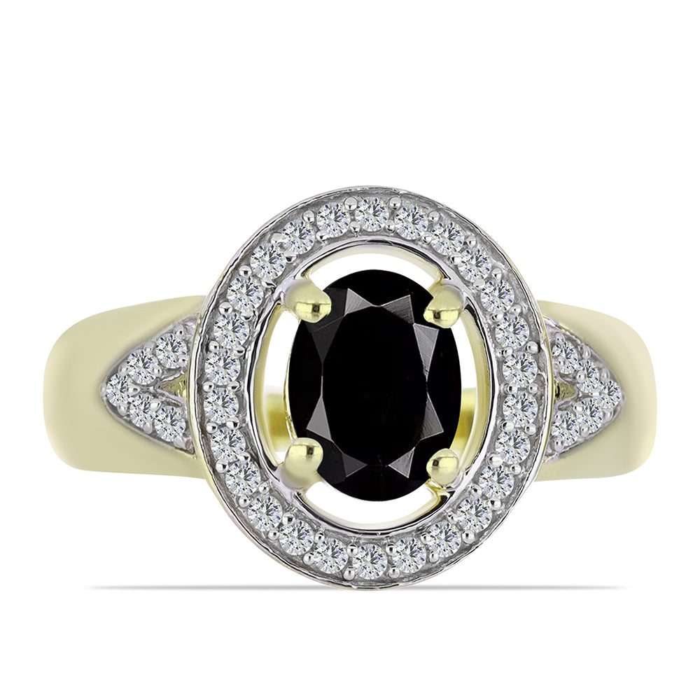 Inel din Argint 925 Placat cu Aur ( 4.28 grame ) cu Onix Negru Suwar și Topaz Alb 1.83 Carate 1 