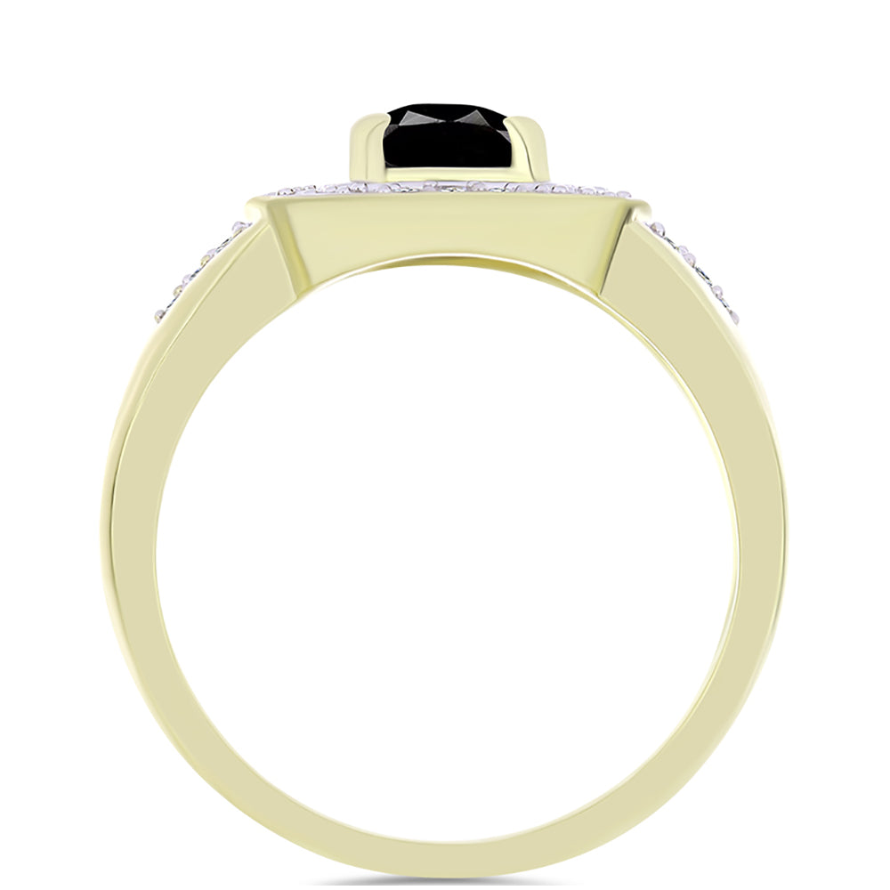 Inel din Argint 925 Placat cu Aur ( 4.28 grame ) cu Onix Negru Suwar și Topaz Alb 1.83 Carate