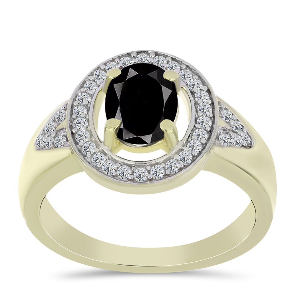 Inel din Argint 925 Placat cu Aur ( 4.28 grame ) cu Onix Negru Suwar și Topaz Alb 1.83 Carate