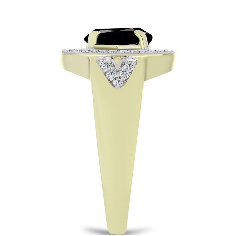 Inel din Argint 925 Placat cu Aur ( 4.28 grame ) cu Onix Negru Suwar și Topaz Alb 1.83 Carate
