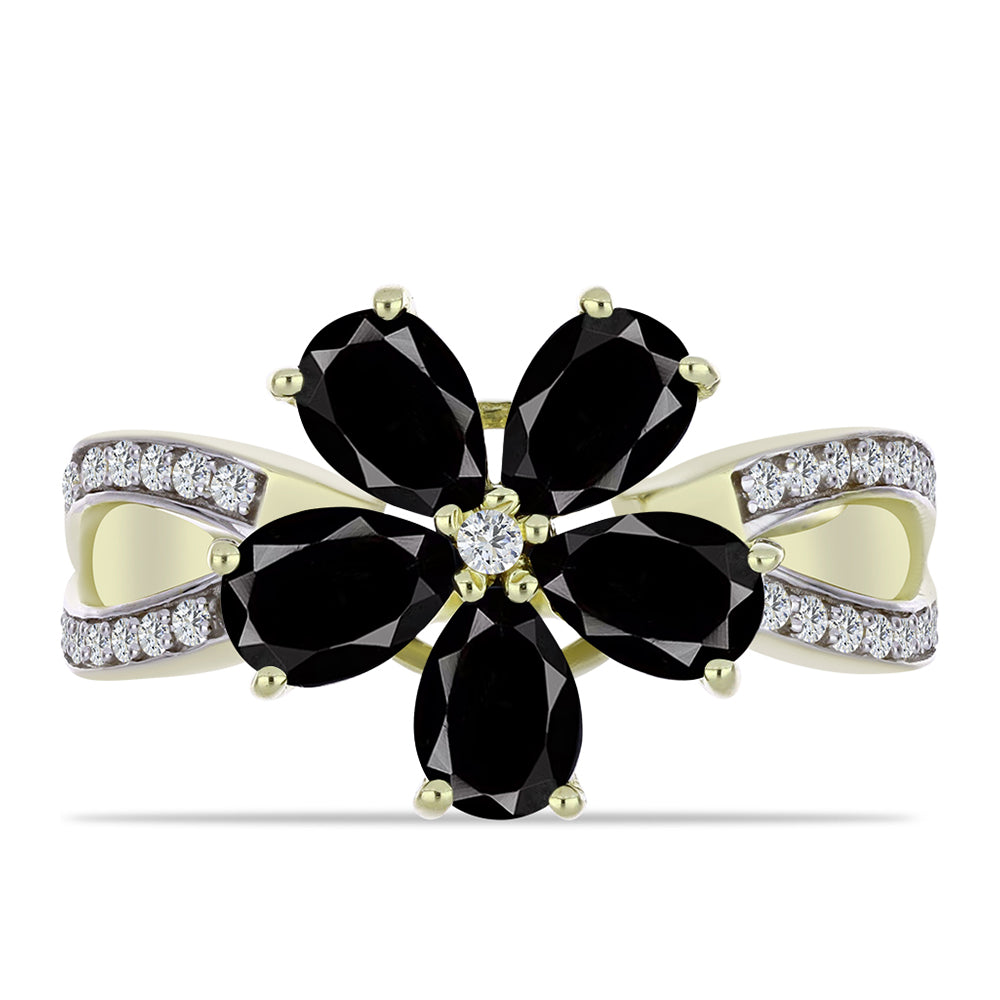 Inel din Argint 925 Placat cu Aur ( 3.28 grame ) cu Onix Negru Suwar și Topaz Alb 2.97 Carate