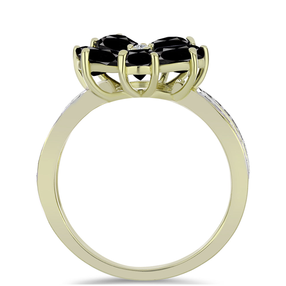 Inel din Argint 925 Placat cu Aur ( 3.28 grame ) cu Onix Negru Suwar și Topaz Alb 2.97 Carate