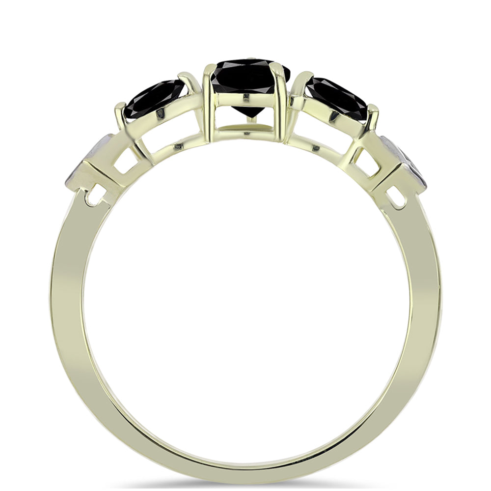 Inel din Argint 925 Placat cu Aur ( 2.15 grame ) cu Onix Negru Suwar și Topaz Alb 1.16 Carate 3 
