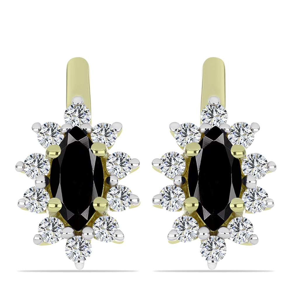 Cercei din Argint 925 Placat cu Aur ( 3.43 grame ) cu Onix Negru Suwar și Topaz Alb 2.24 Carate 1 