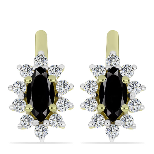 Cercei din Argint 925 Placat cu Aur ( 3.43 grame ) cu Onix Negru Suwar și Topaz Alb 2.24 Carate