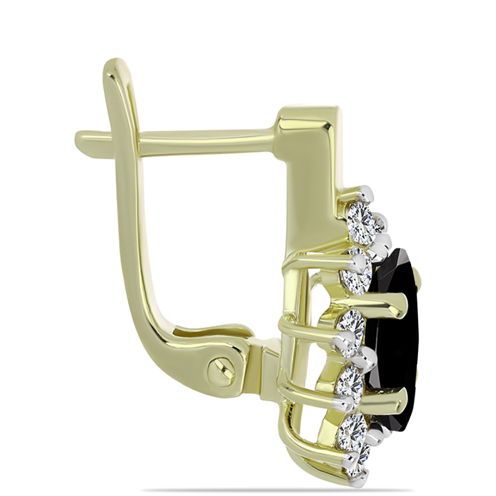 Cercei din Argint 925 Placat cu Aur ( 3.43 grame ) cu Onix Negru Suwar și Topaz Alb 2.24 Carate 2 