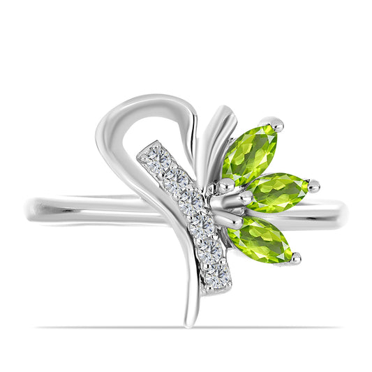 Inel din Argint 925 ( 2.82 grame ) cu Peridot Changbai și Topaz Alb 0.55 Carate