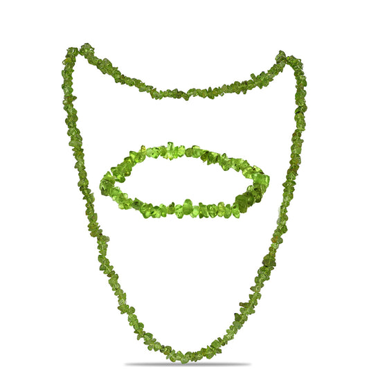 Set din Pepită ( 38.86 grame ) cu Peridot Changbai 194.32 Carate ( Colier+Brățară )