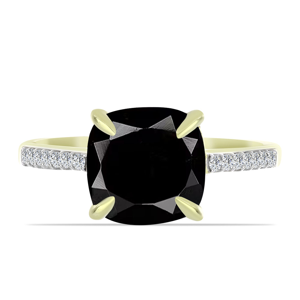 Inel din Argint 925 Placat cu Aur ( 2.27 grame ) cu Onix Negru Suwar și Topaz Alb 4.12 Carate 1 