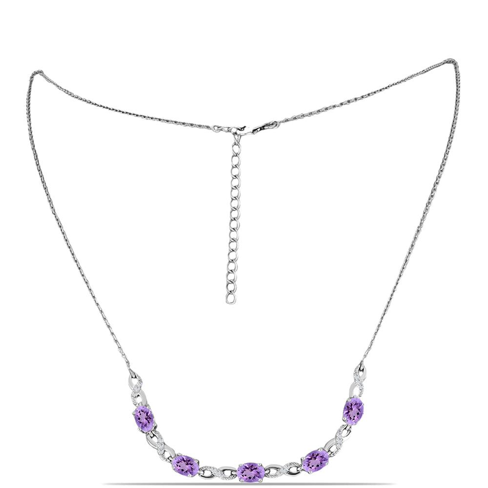 Colier din Argint 925 ( 6.57 grame ) cu Ametist Rose de France și Topaz Alb 3.48 Carate 1 