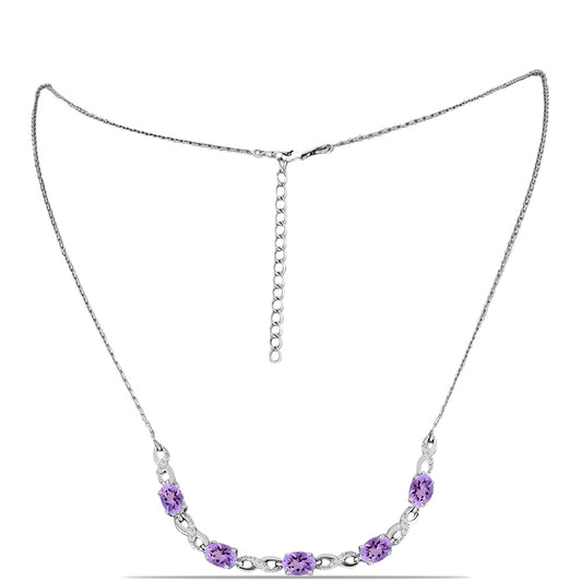 Colier din Argint 925 ( 6.57 grame ) cu Ametist Rose de France și Topaz Alb 3.48 Carate