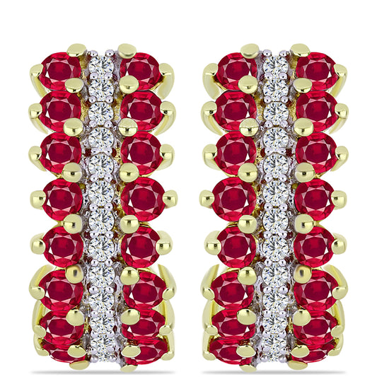 Cercei din Argint 925 Placat cu Aur ( 4.18 grame ) cu Rubin Malagasy și Topaz Alb 2.05 Carate