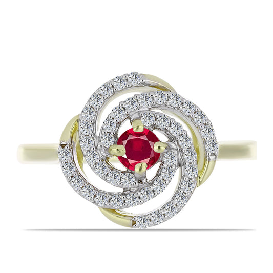 Inel din Argint 925 Placat cu Aur ( 2.96 grame ) cu Rubin Malagasy și Topaz Alb 0.75 Carate