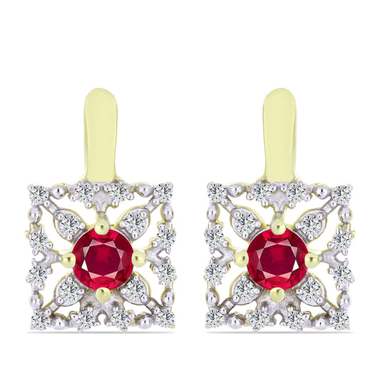 Cercei din Argint 925 Placat cu Aur ( 3.89 grame ) cu Rubin Malagasy și Topaz Alb 0.98 Carate