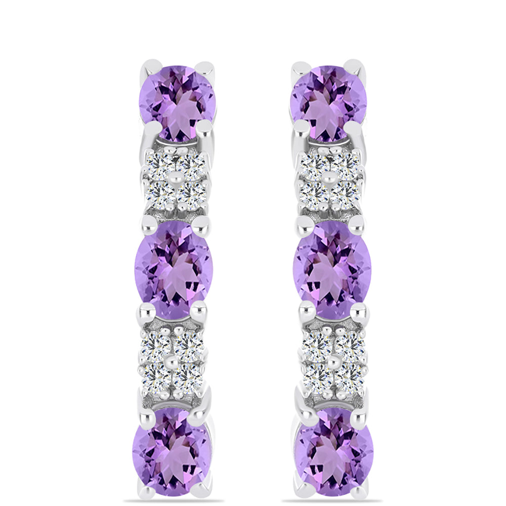 Cercei din Argint 925 ( 4.05 grame ) cu Ametist Rose de France și Topaz Alb 2 Carate 1 