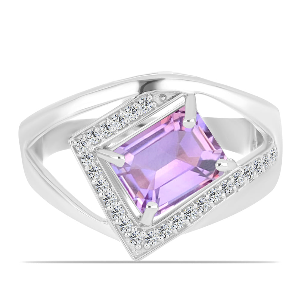 Inel din Argint 925 ( 4.5 grame ) cu Ametist Rose de France și Topaz Alb 2.25 Carate