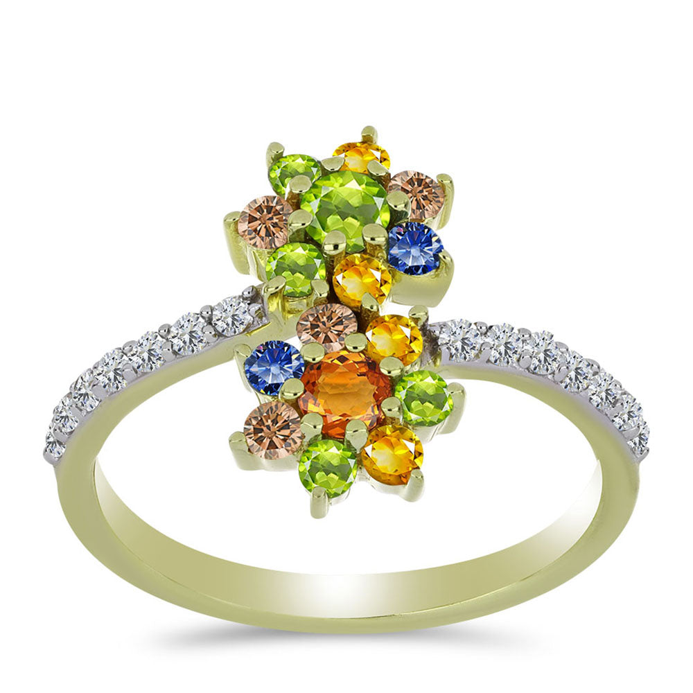 Inel din Argint 925 Placat cu Aur ( 2.48 grame ) cu Safir Rosebery Curcubeu și Topaz Alb 1.16 Carate