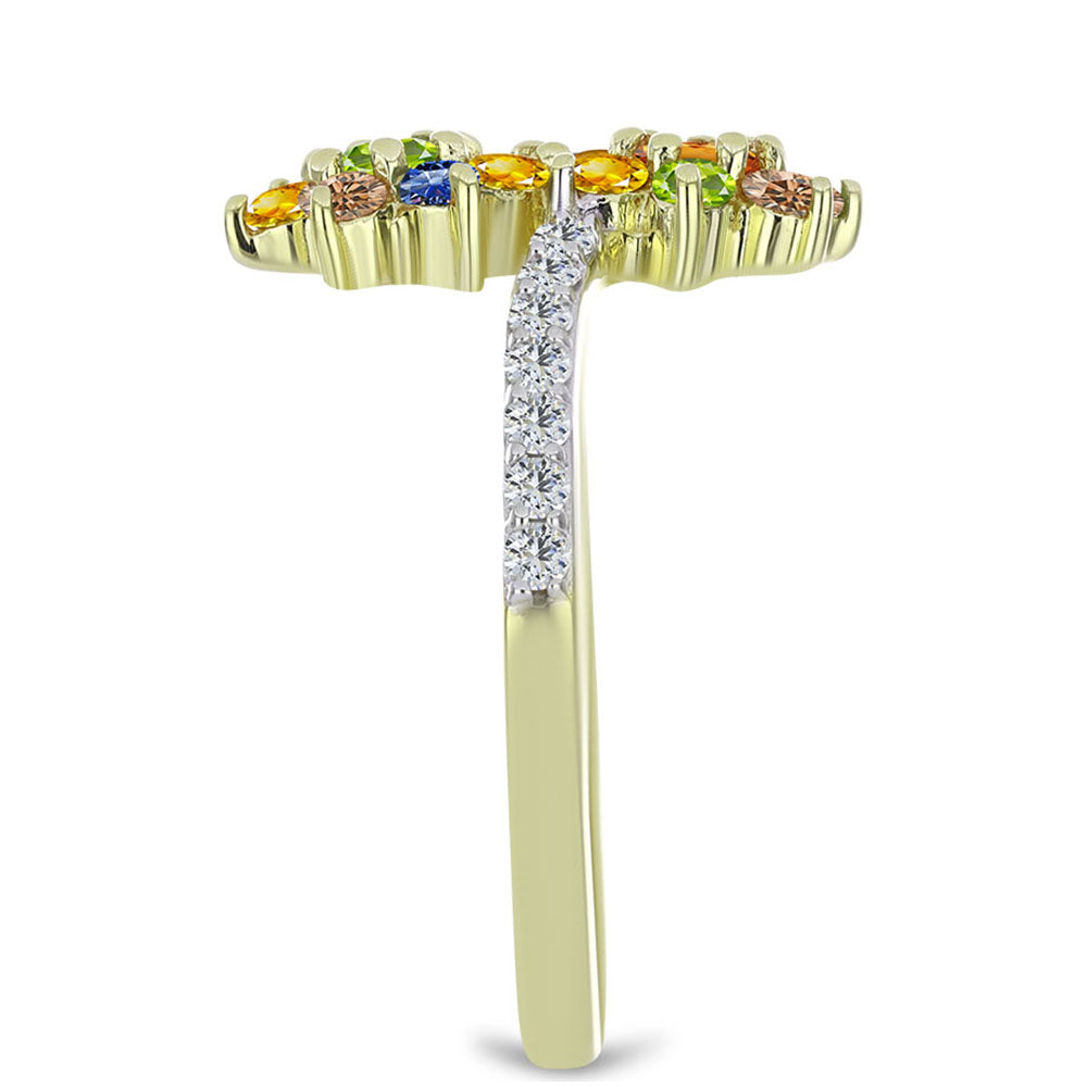 Inel din Argint 925 Placat cu Aur ( 2.48 grame ) cu Safir Rosebery Curcubeu și Topaz Alb 1.16 Carate 4 