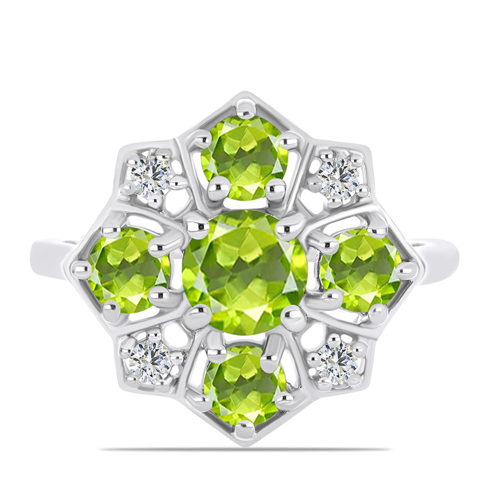 Inel din Argint 925 ( 3.51 grame ) cu Peridot Changbai și Topaz Alb 2.13 Carate