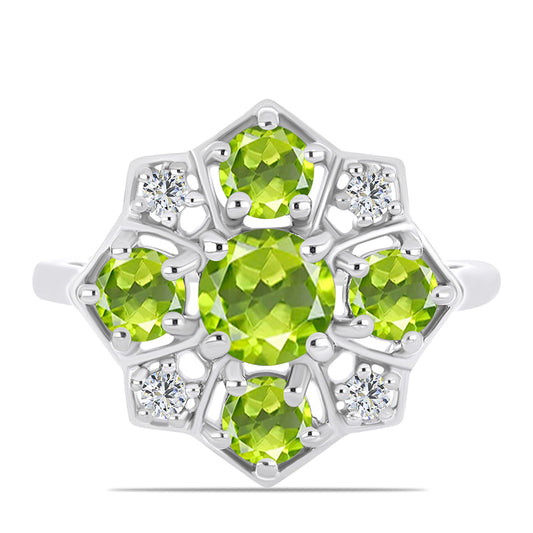 Inel din Argint 925 ( 3.51 grame ) cu Peridot Changbai și Topaz Alb 2.13 Carate