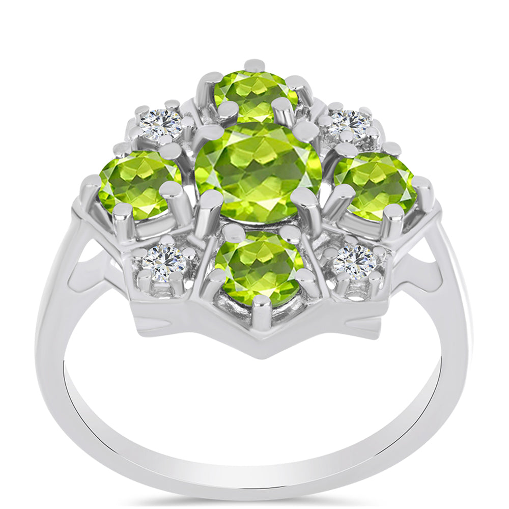 Inel din Argint 925 ( 3.51 grame ) cu Peridot Changbai și Topaz Alb 2.13 Carate