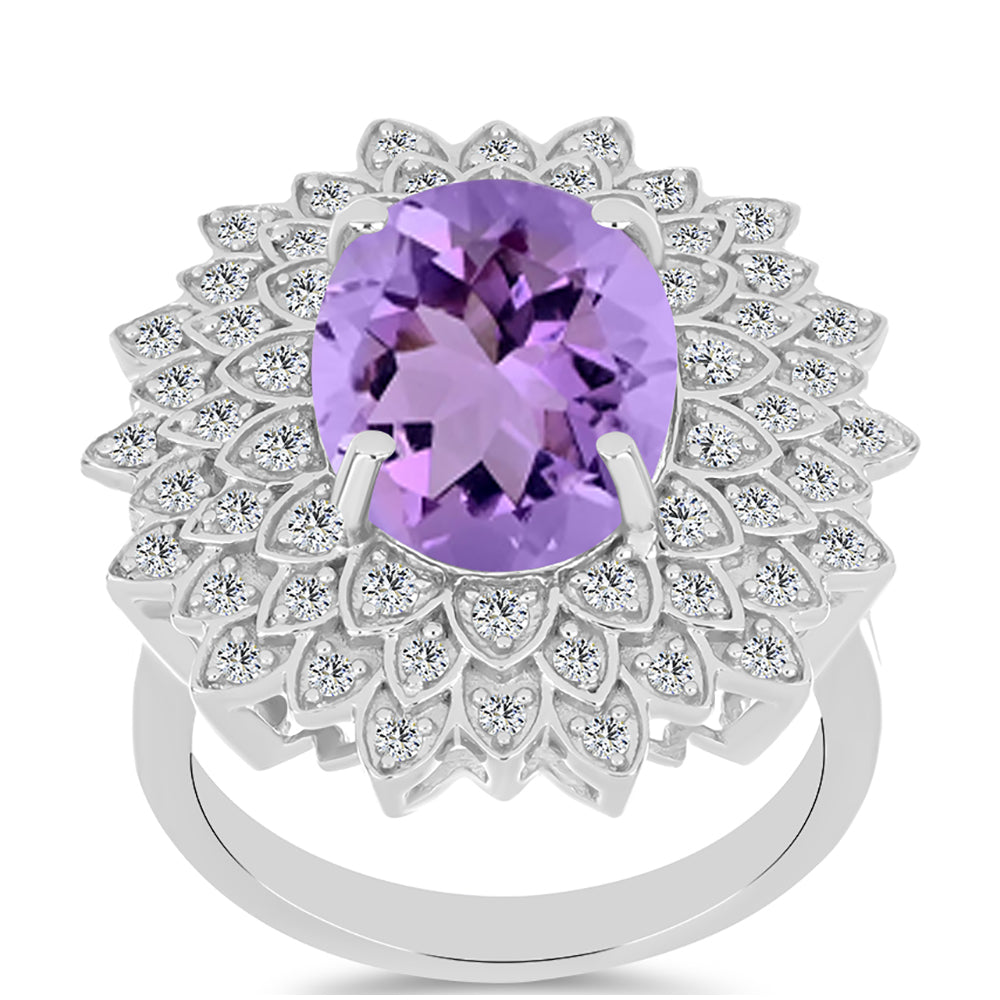 Inel din Argint 925 ( 6.37 grame ) cu Ametist Rose de France și Topaz Alb 5.86 Carate