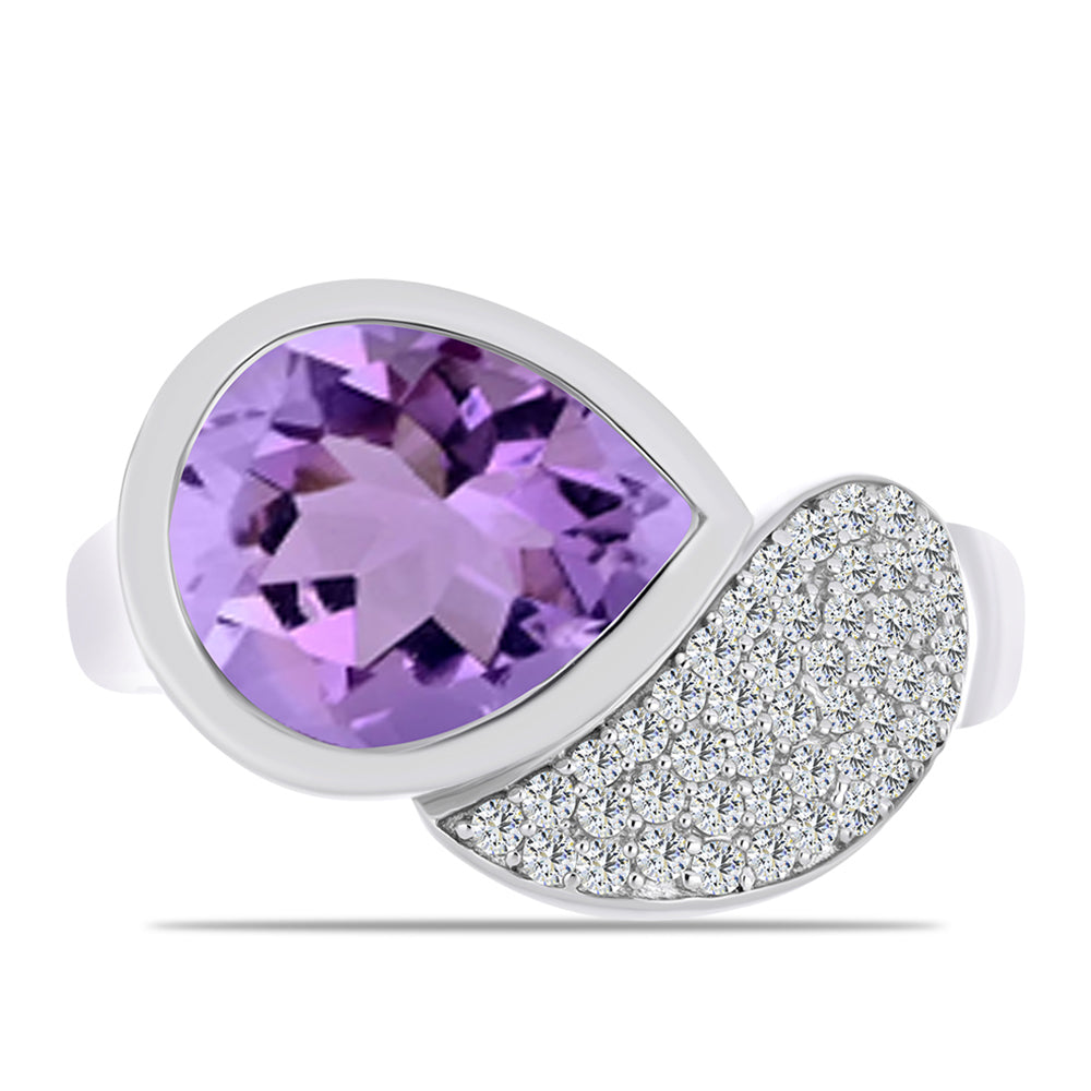 Inel din Argint 925 ( 5.09 grame ) cu Ametist Rose de France și Topaz Alb 4.15 Carate