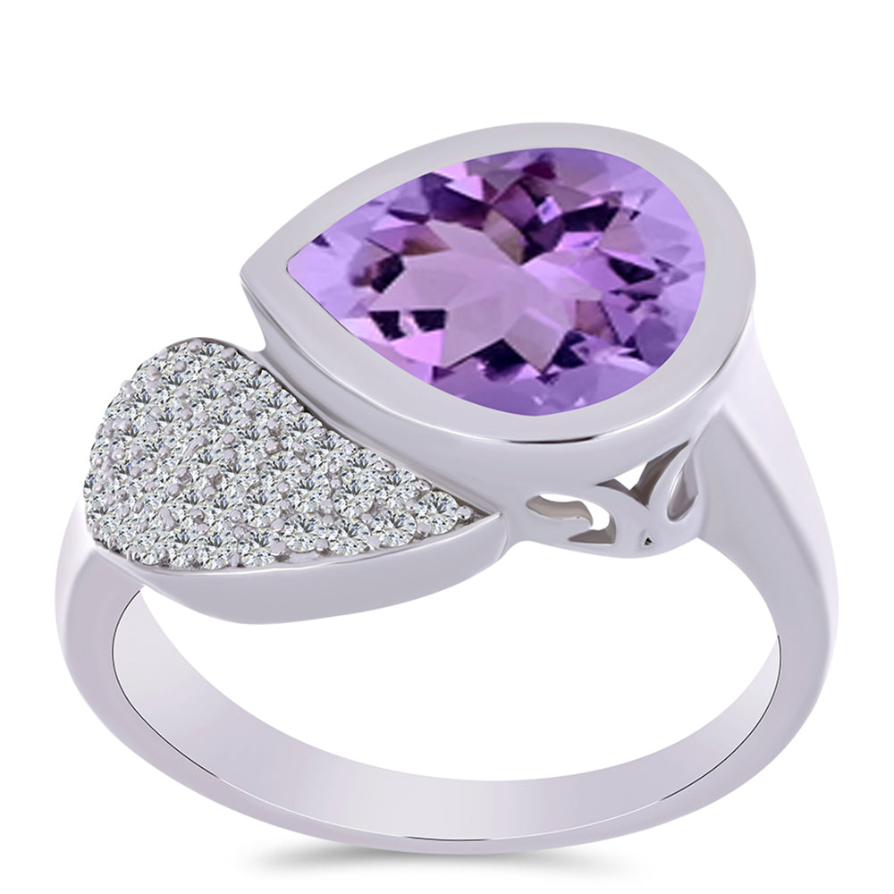 Inel din Argint 925 ( 5.09 grame ) cu Ametist Rose de France și Topaz Alb 4.15 Carate