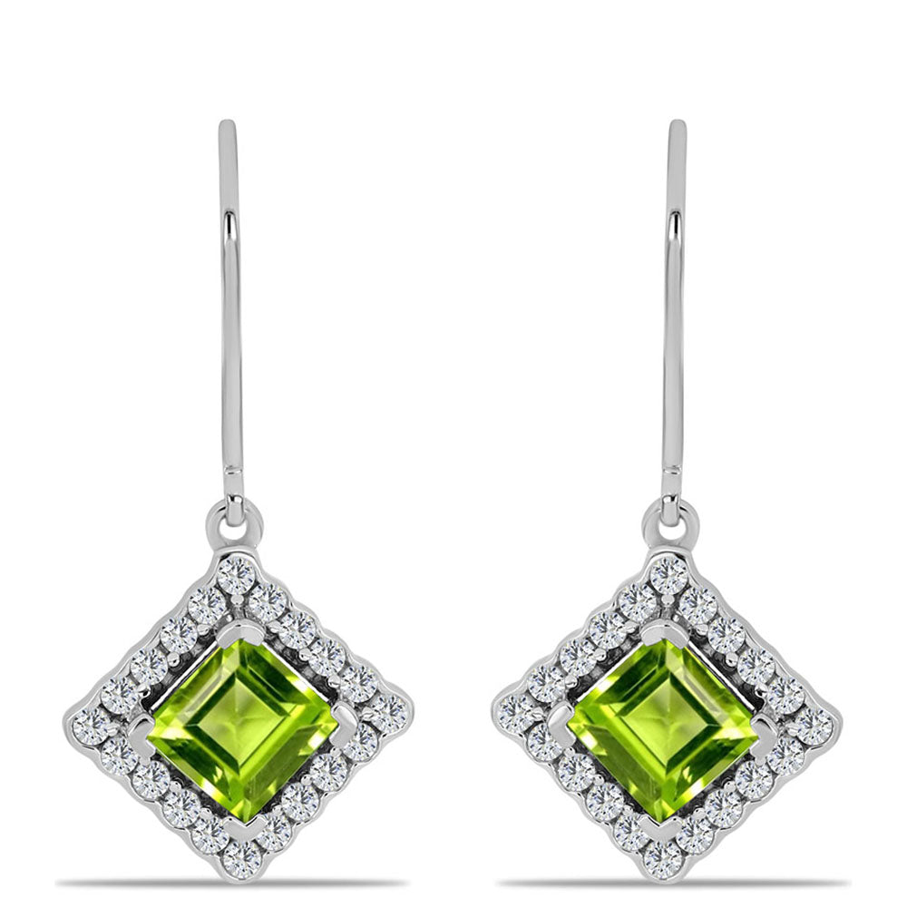 Cercei din Argint 925 ( 2.65 grame ) cu Peridot Changbai și Topaz Alb 2.89 Carate 1 