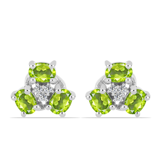 Cercei din Argint 925 ( 1.63 grame ) cu Peridot Changbai și Topaz Alb 1.21 Carate