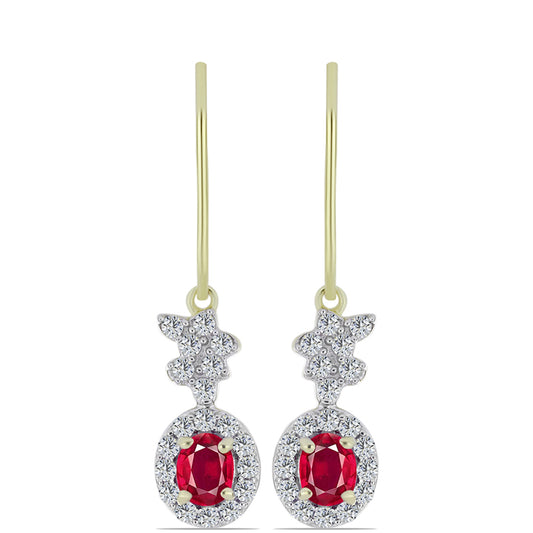 Cercei din Argint 925 Placat cu Aur ( 2.32 grame ) cu Rubin Malagasy și Topaz Alb 1.71 Carate