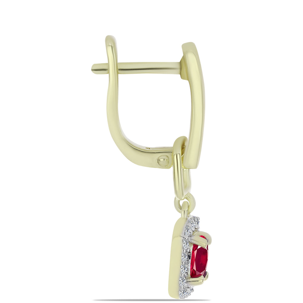 Cercei din Argint 925 Placat cu Aur ( 3.97 grame ) cu Rubin Malagasy și Topaz Alb 1.31 Carate 2 