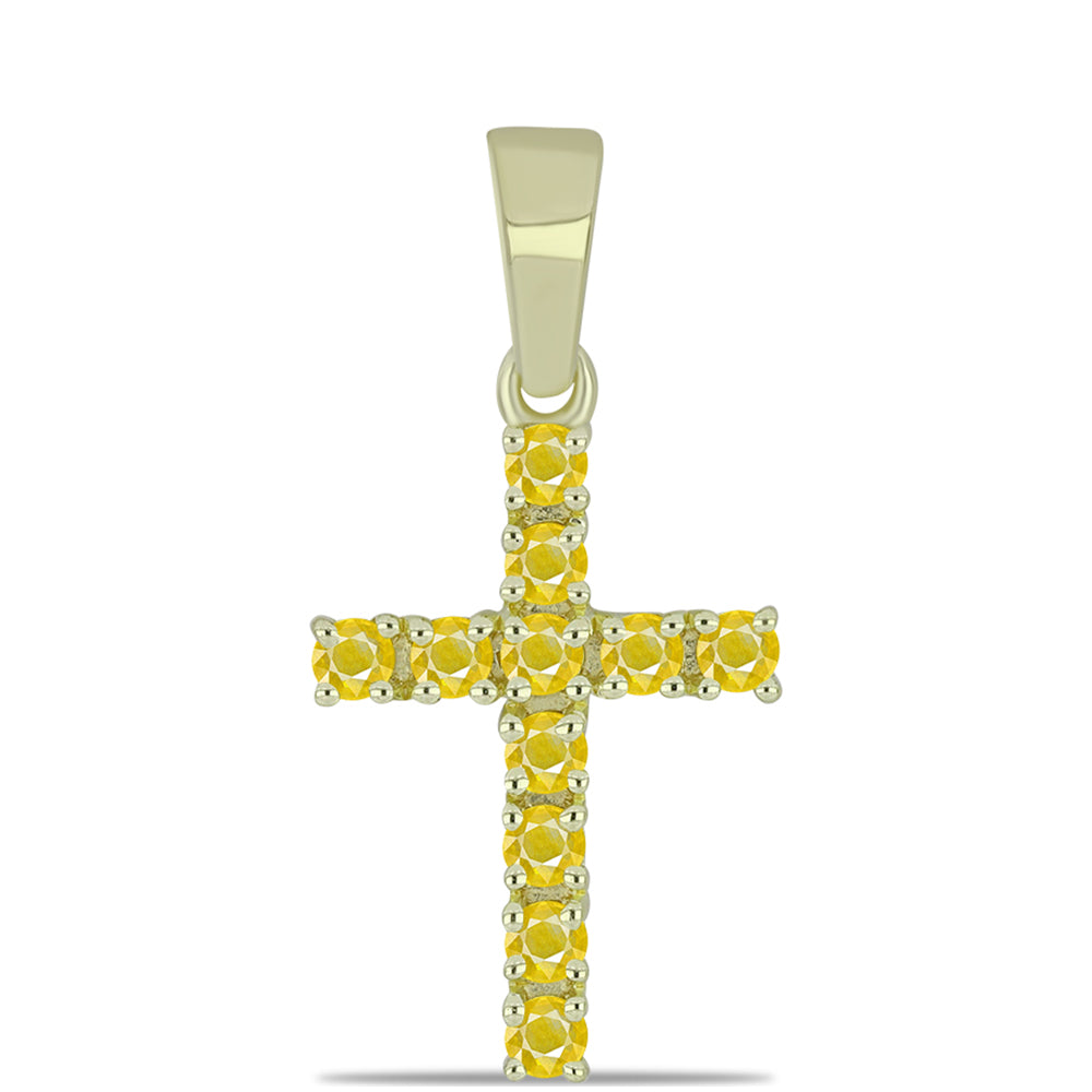Cruce Pandantiv din Argint 925 Placat cu Aur ( 1.21 grame ) cu Safir Rosebery Galben 0.46 Carate 1 