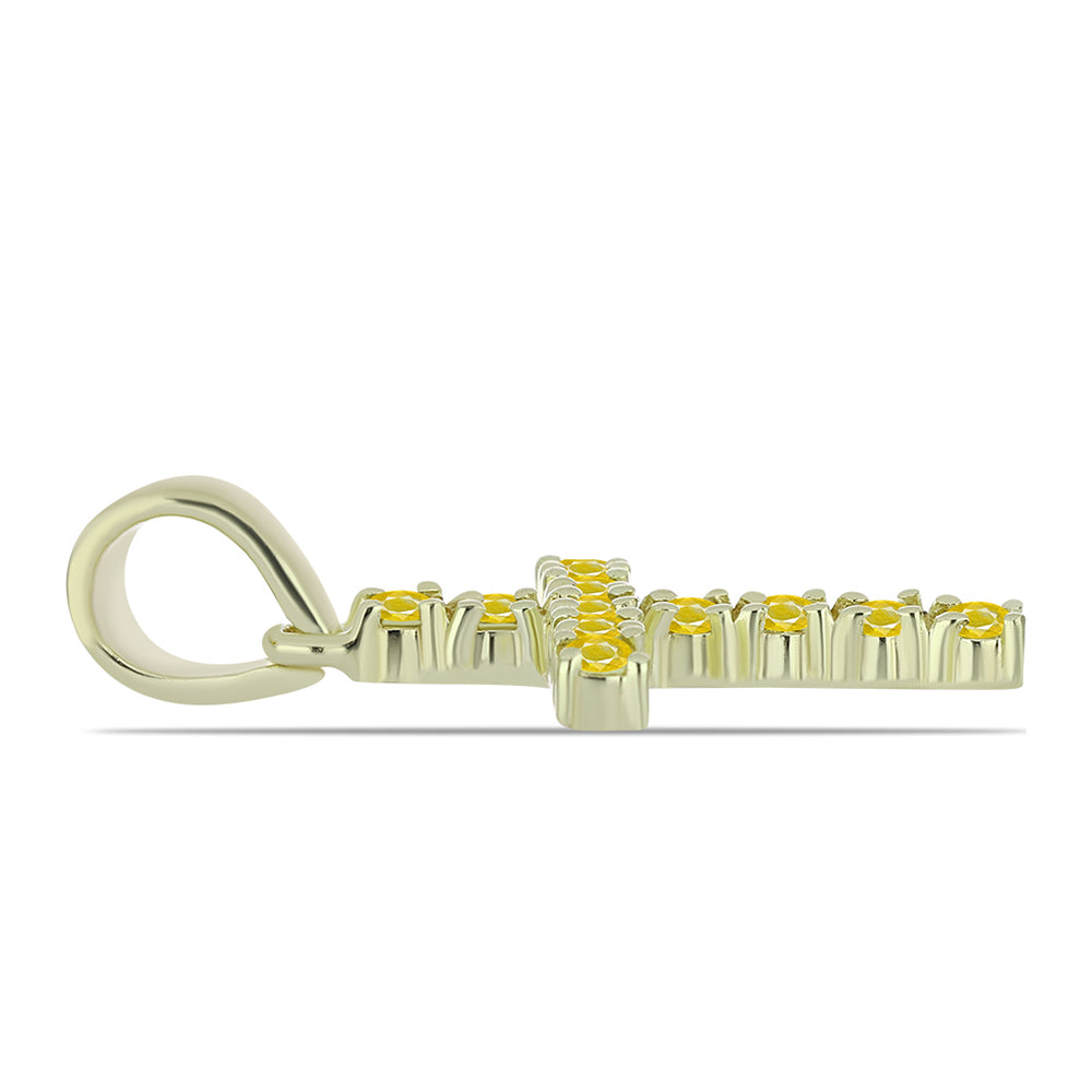 Cruce Pandantiv din Argint 925 Placat cu Aur ( 1.21 grame ) cu Safir Rosebery Galben 0.46 Carate 2 
